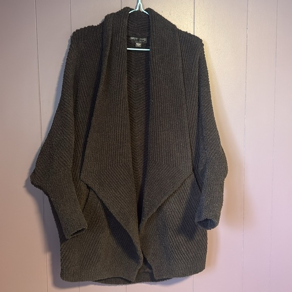 Barefoot Dreams Brown CozyChic Chevron Ribbed Cardi, Long Fine Knit Cardigans XS - Picture 4 of 7